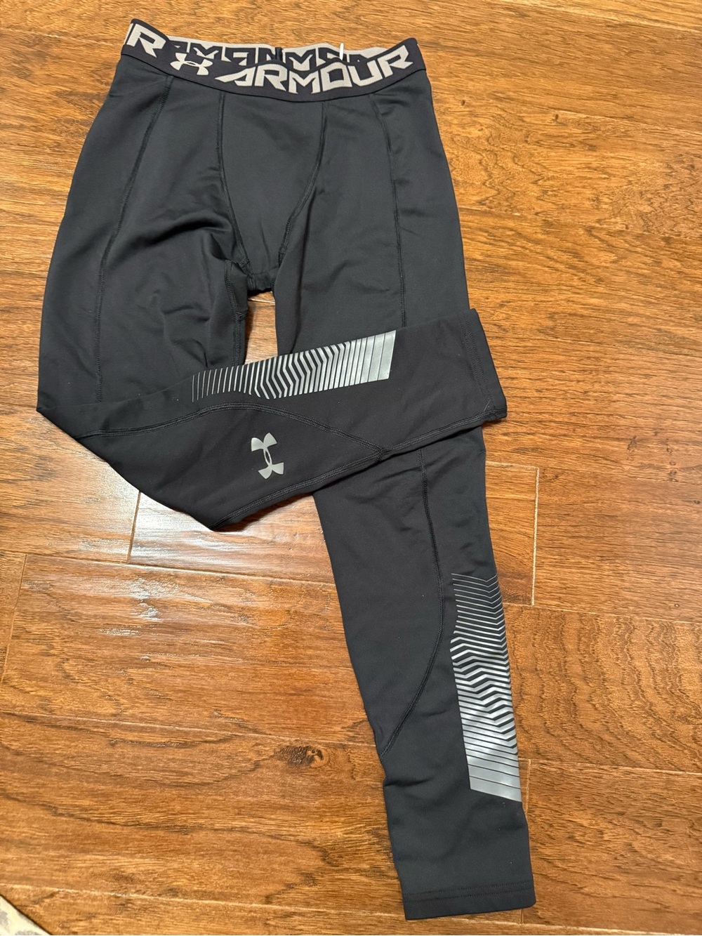 Under Armour Black Kids Compression Leggings with Silver Reflective Logos